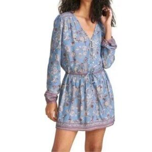 Veronica Beard Tiany Floral Print Drawstring Mini Dress Blue Plus Size 10